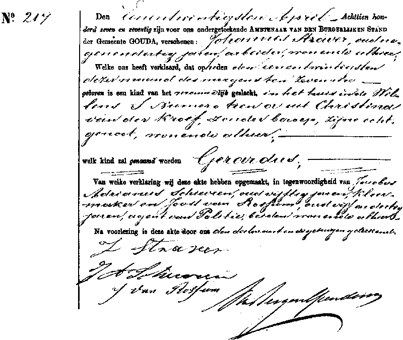 18770421 geb akte 217 Gerardus zv J Straver - C vd Kroef